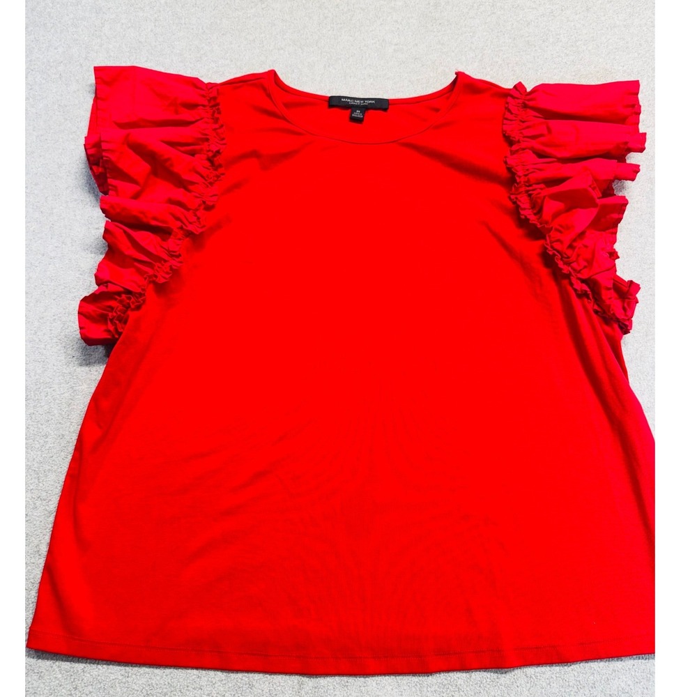 Marc New York Andrew Marc Womens 2X Red Ruffle Sleeve Blouse Plus Stretch Top